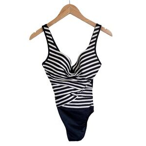 Miraclesuit Striped Navy Blue and White One Piece Bathing Suit Swimsuit 8